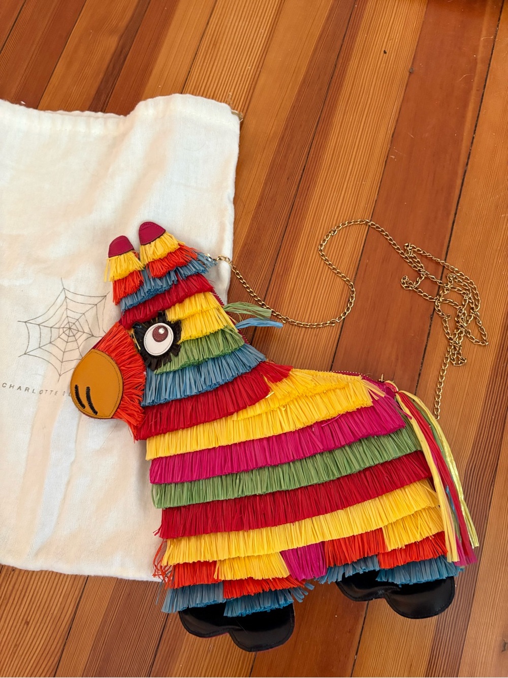 Charlotte Olympia Multicolor Raffia Fringe Piñata Shoulder Bag